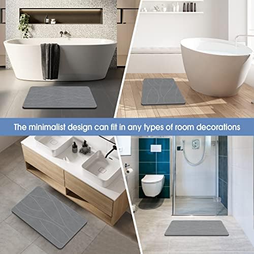 VEELOIM Stone Bath Mat Diatomaceous Earth Shower Mat Non-Slip Super Absorbent Diatomite Stone Bath Mats for Bathroom Floor Quick Drying Natural Easy to Clean(23.6''×15.4" Gray)|B0DZ27WFKQ