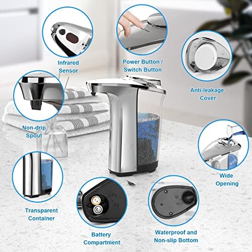 Automatic Soap Dispenser, 17oz Touchless Liquid Dish Soap Dispenser Kitchen | 500ml, Infrared Sensor, 5 Adjustable Soap Levels, Hand Dispenser for Bathroom Kitchen Sink, Battery Operated|B09NVGSSC2