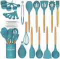 Umite Chef Kitchen Cooking Utensils Set, 33 pcs Non-Stick Silicone Cooking Kitchen Utensils Spatula Set with Holder, Wooden Handle Silicone Kitchen Gadgets Utensil Set (Khaki)|B08573DQ39