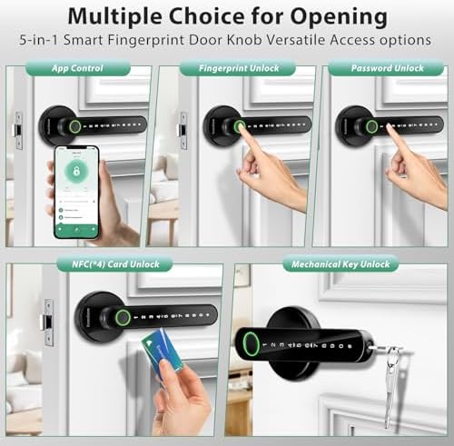 Smart Door Lock with Knob, Keyless Entry Door Locks with Handle, Fingerprint Door Knob for Bedroom/Front Door/Apartment,Generate Passcode Remotely Black|B0F3W69L46