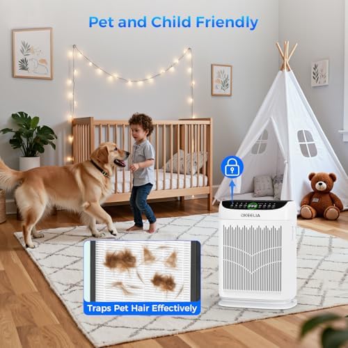 Air Purifiers for Home Large Room Up to 3000 Ft² with Washable Filters,AKEELIA HEPA Double-Sided Air Purifier with PM2.5 Air Quality Sensor, Aroma,15dB Sleep Mode, Air Cleaner for Pets Bedroom,White|B0GKFKCFPH
