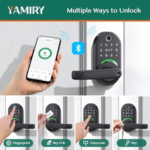 Smart Door Handle Lock with Keypad, Yamiry Fingerprint Knob for Front Door | Keyless Entry Digital Lock, Deadbolt with APP, Generate Passcode Remotely, DIY Installation, Passage Mode, Auto Lock|B0C66NCTXX