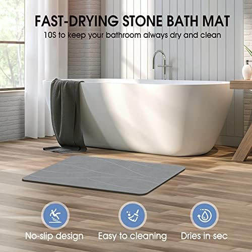 VEELOIM Stone Bath Mat Diatomaceous Earth Shower Mat Non-Slip Super Absorbent Diatomite Stone Bath Mats for Bathroom Floor Quick Drying Natural Easy to Clean(23.6''×15.4" Gray)|B0DZ27WFKQ