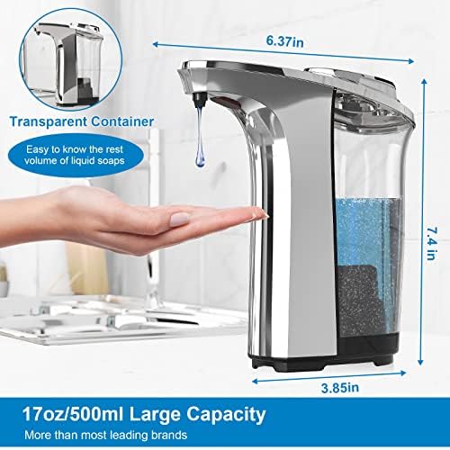 Automatic Soap Dispenser, 17oz Touchless Liquid Dish Soap Dispenser Kitchen | 500ml, Infrared Sensor, 5 Adjustable Soap Levels, Hand Dispenser for Bathroom Kitchen Sink, Battery Operated|B09NVGSSC2