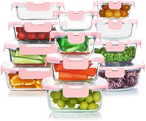 24 Pieces Glass Food Storage Containers Set, Gray | Meal Prep Containers, BPA-Free, Airtight Glass Storage Containers with Lids,Freezer, Microwave and Oven Safe|B09QQGY1BW